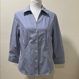 Anne Klein Navy Striped Button Down Shirt
